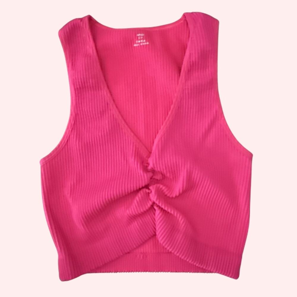 Aerie Hot Pink Ribbed Twist Front Sleeveless Crop Top Small Stretchy